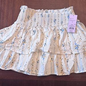 Floral White Mini Ruffled Skirt